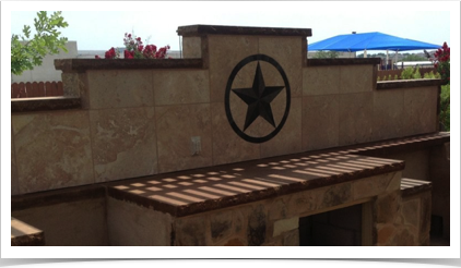 24" Texas Star in Travertine Outdoor Kitchen Backsplash